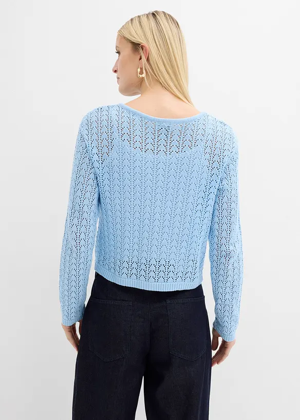 Cardigan i 100% bomull med hullm&oslash;nster, bonprix