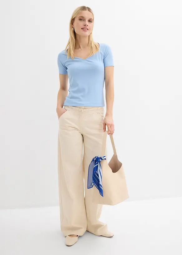 Ribbet topp i viskosemiks, bonprix