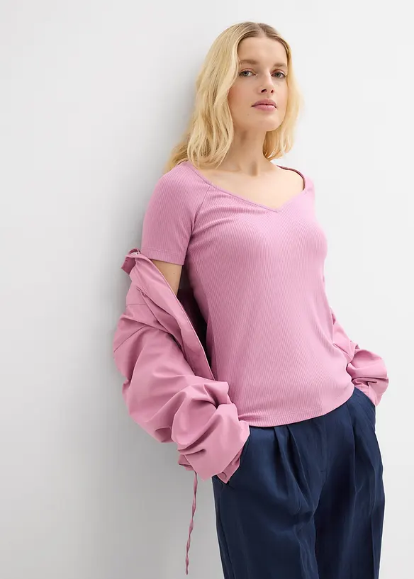 Ribbet topp i viskosemiks, bonprix