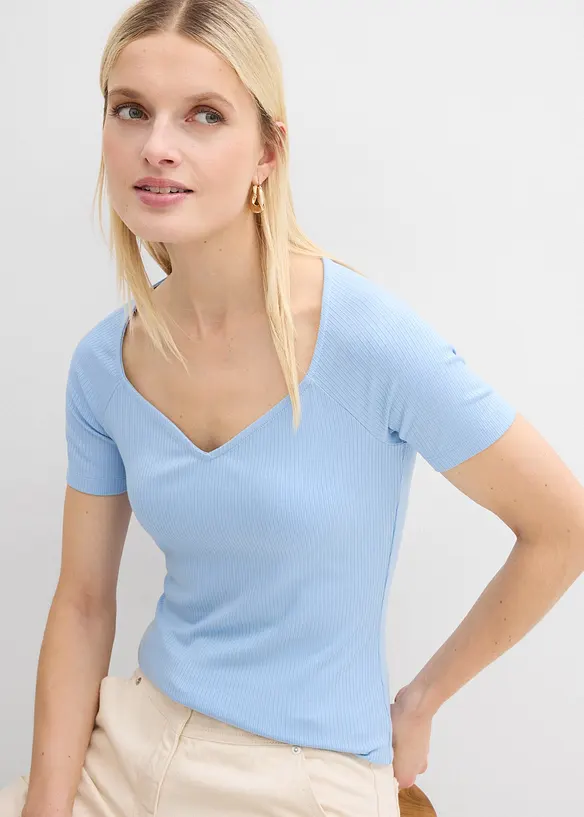 Ribbet topp i viskosemiks, bonprix