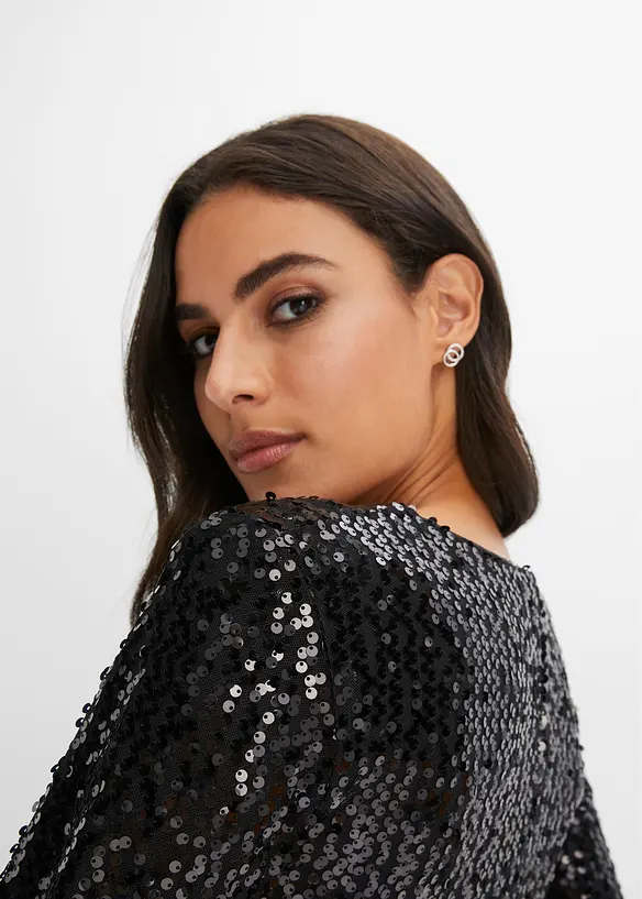 Paljettkjole med trompetermer, bonprix