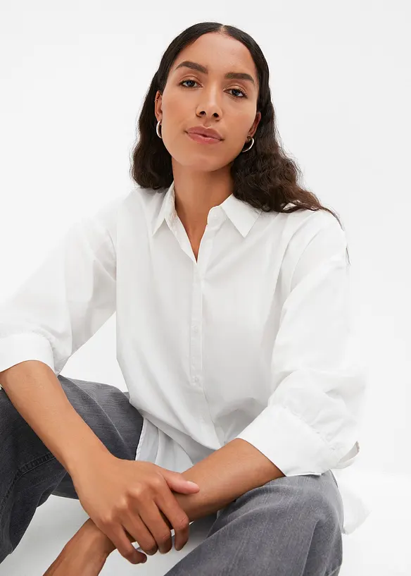 Oversized skjorte i bomull med 3/4-lange ermer, bonprix