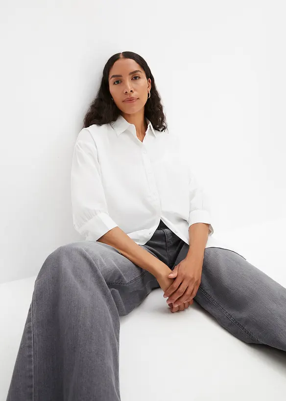 Oversized skjorte i bomull med 3/4-lange ermer, bonprix