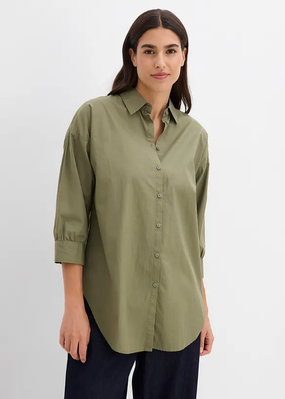 Oversized skjorte i bomull med 3/4-lange ermer, bonprix