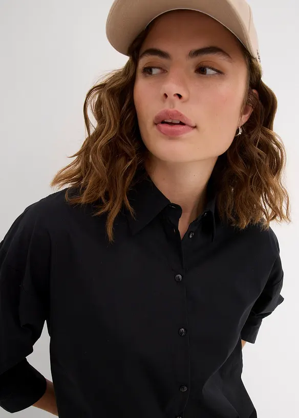 Oversized skjorte i bomull med 3/4-lange ermer, bonprix