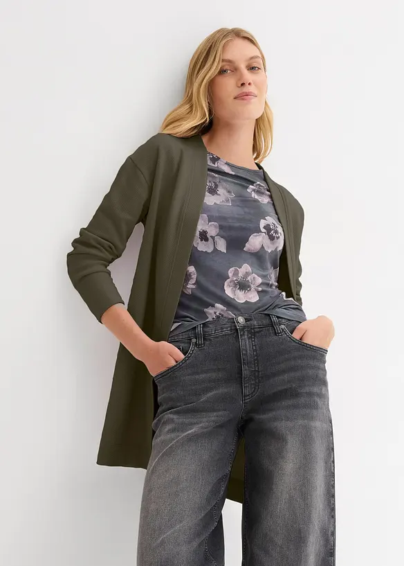 Lang sweatjakke i myk bomullsmiks, bonprix