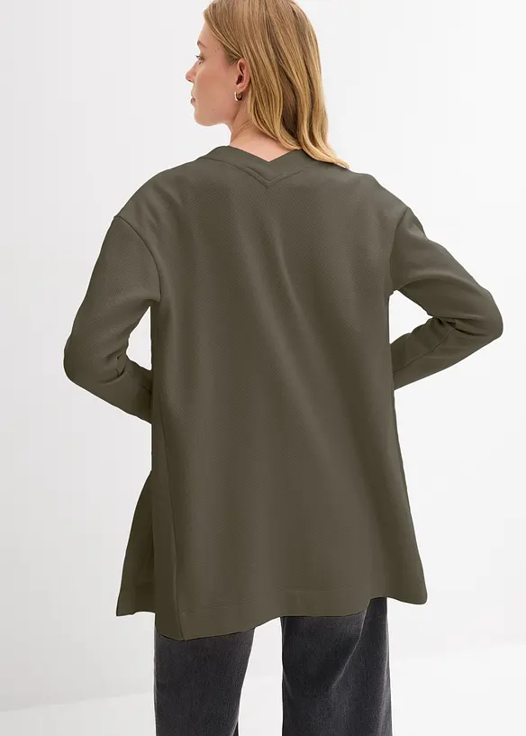 Lang sweatjakke i myk bomullsmiks, bonprix