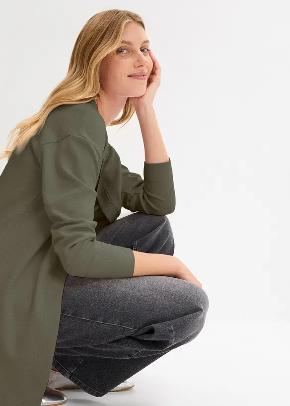 Lang sweatjakke i myk bomullsmiks, bonprix