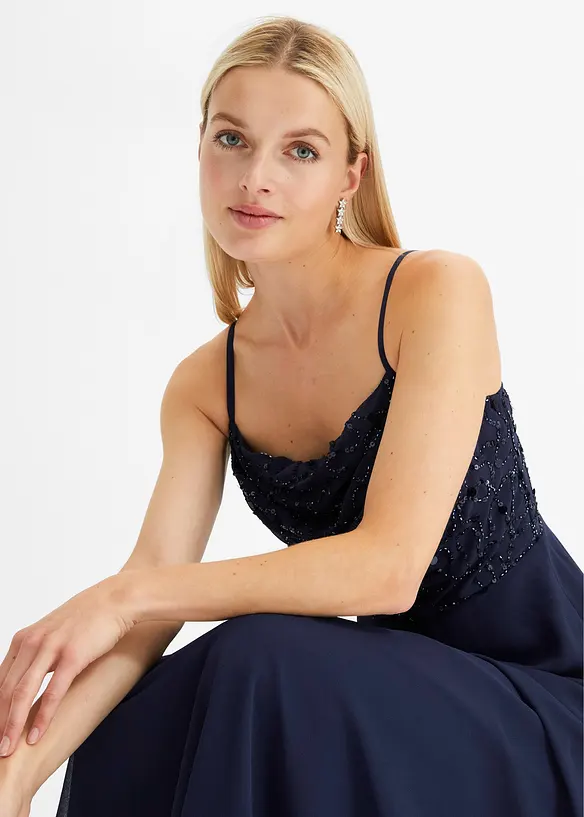Kjole med stropper og paljettbroderi, bonprix