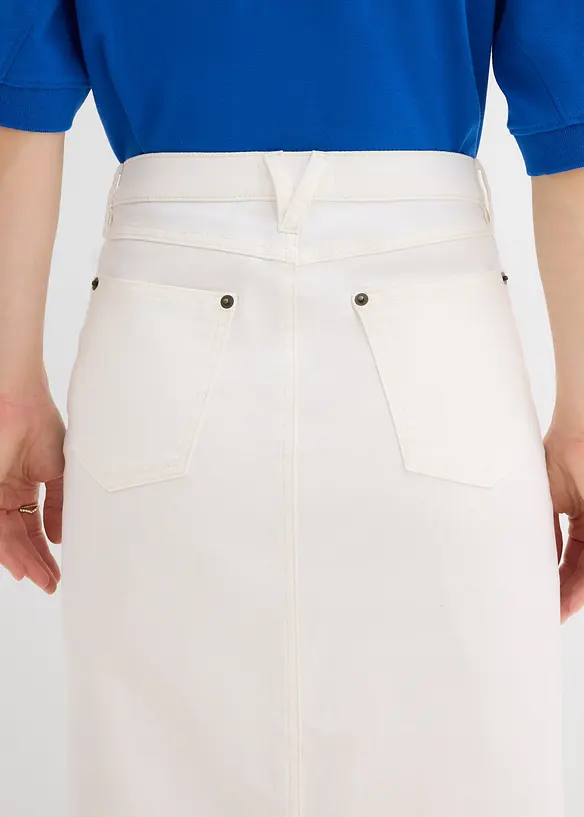 Jeansskj&oslash;rt i midilengde, bonprix