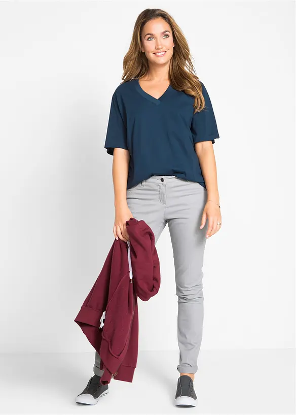 Vid, lang topp med V-hals, kortermet (5-pack), bonprix