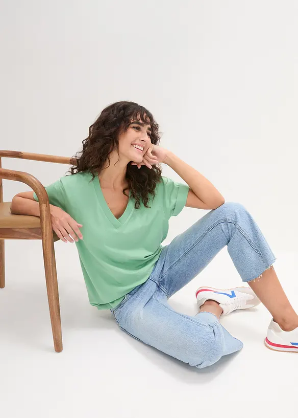 Vid, lang topp med V-hals, kortermet (5-pack), bonprix