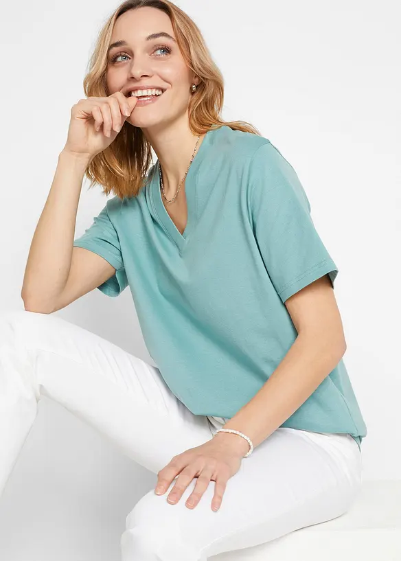 Vid, lang topp med V-hals, kortermet (5-pack), bonprix