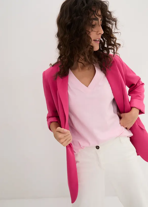 Vid, lang topp med V-hals, kortermet (5-pack), bonprix