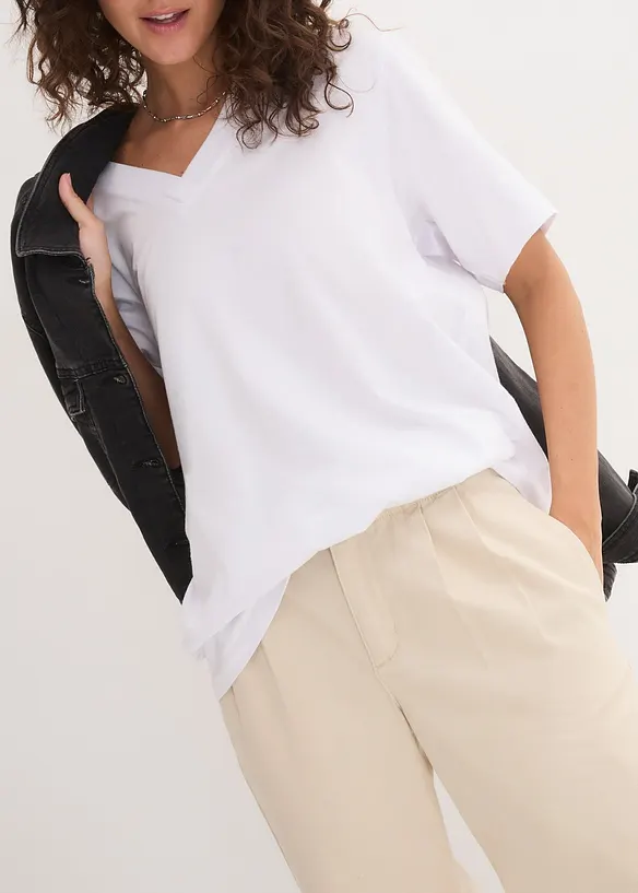 Vid, lang topp med V-hals, kortermet (5-pack), bonprix