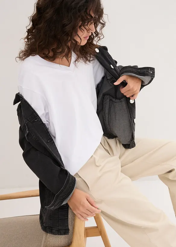 Vid, lang topp med V-hals, kortermet (5-pack), bonprix