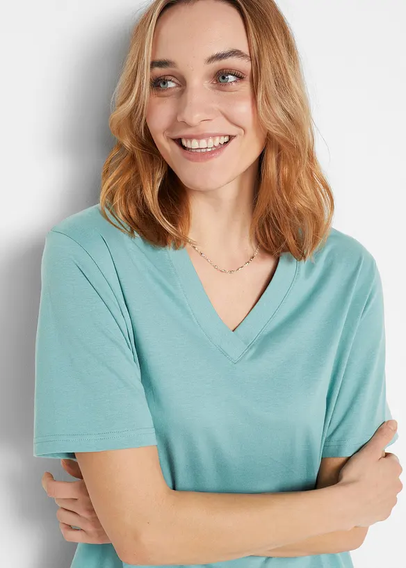 Vid, lang topp med V-hals, kortermet (5-pack), bonprix