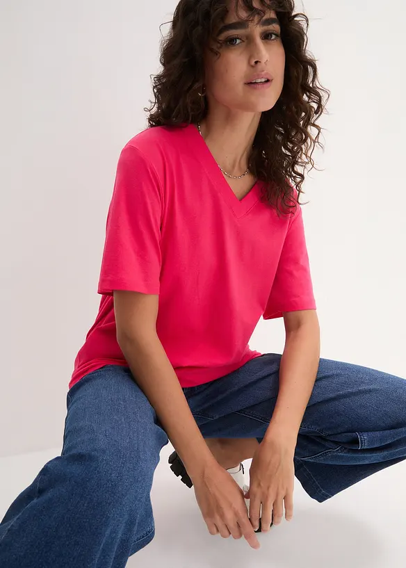 Vid, lang topp med V-hals, kortermet (5-pack), bonprix