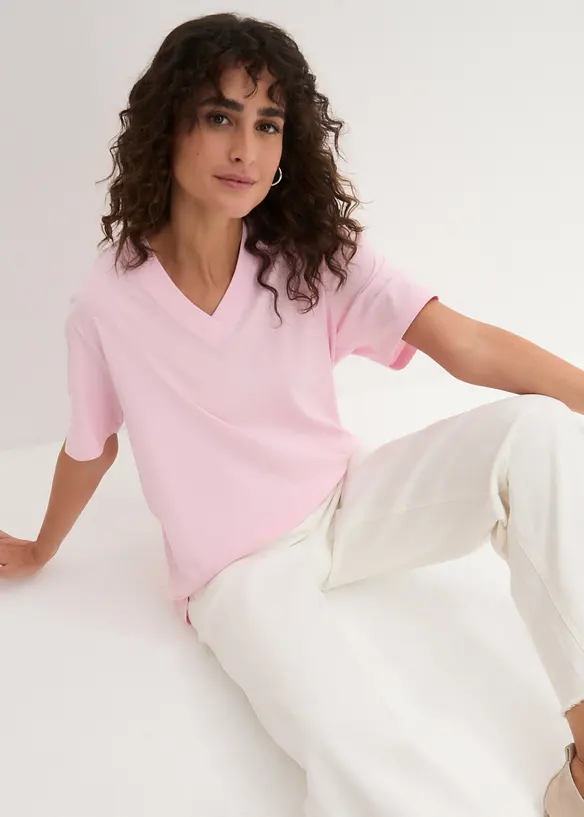 Vid, lang topp med V-hals, kortermet (5-pack), bonprix