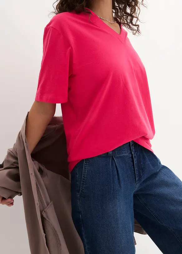 Vid, lang topp med V-hals, kortermet (5-pack), bonprix