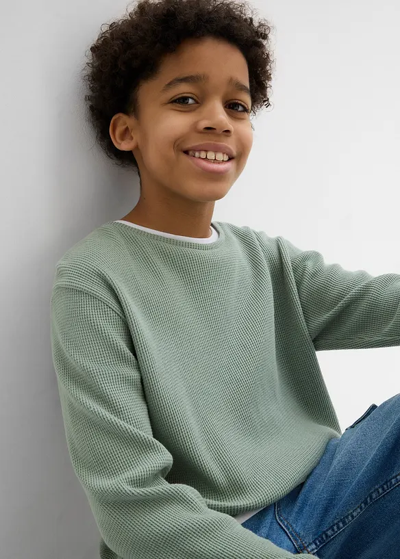 Langermet shirt i 100% bomull med vaffelm&oslash;nster, bonprix