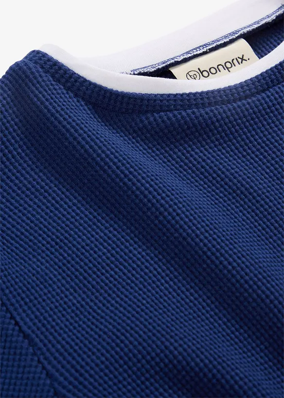 Langermet shirt i 100% bomull med vaffelm&oslash;nster, bonprix