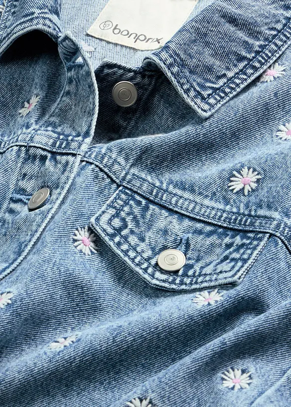 Denimjakke med blomsterbroderier, bonprix