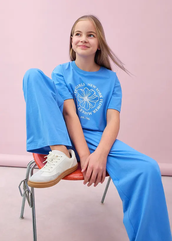 Topp og jerseybukse (sett i 2 deler) av elastisk bomullsmiks, bonprix