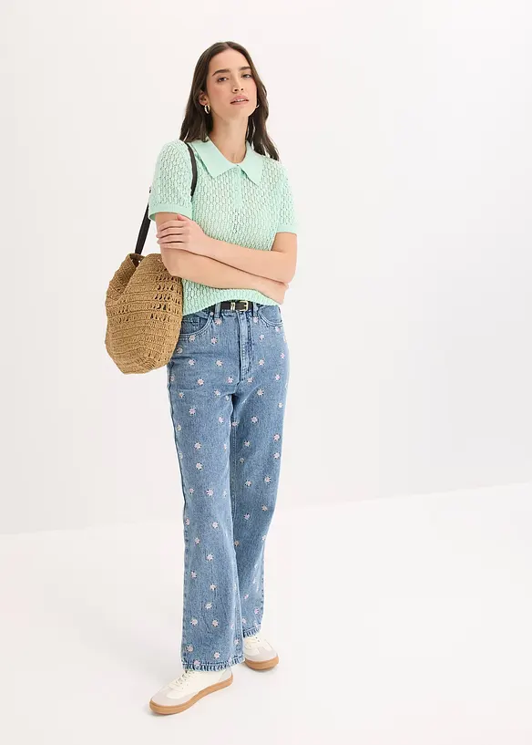 Genser i 100% bomull med hullm&oslash;nster, bonprix