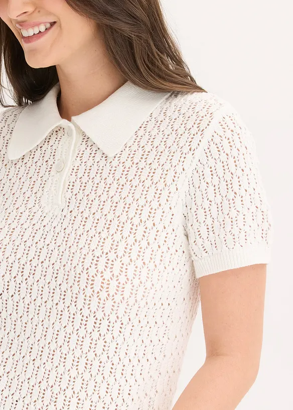 Genser i 100% bomull med hullm&oslash;nster, bonprix