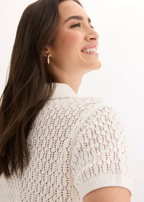 Genser i 100% bomull med hullm&oslash;nster, bonprix