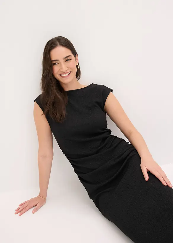 Trikotkjole i kreppet strukturmateriale, bonprix