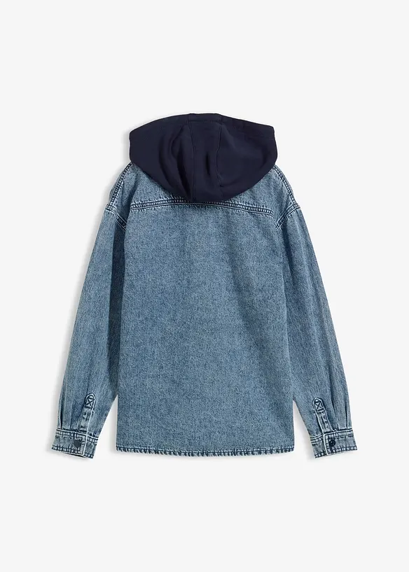 Denimskjorte med hette i trikot, bonprix