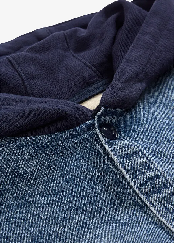 Denimskjorte med hette i trikot, bonprix