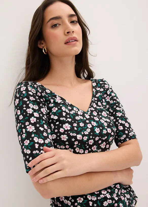 Topp i bomull med elastan, bonprix