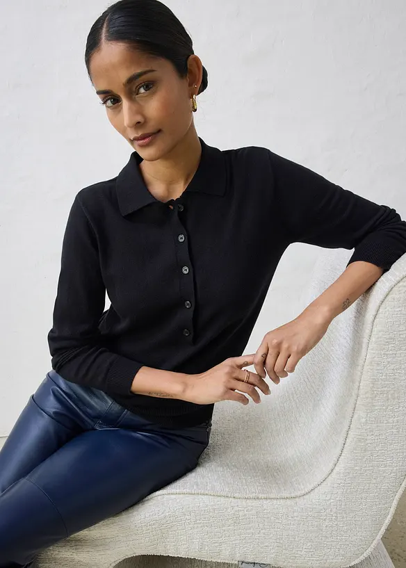 Genser med silke og krage, bonprix