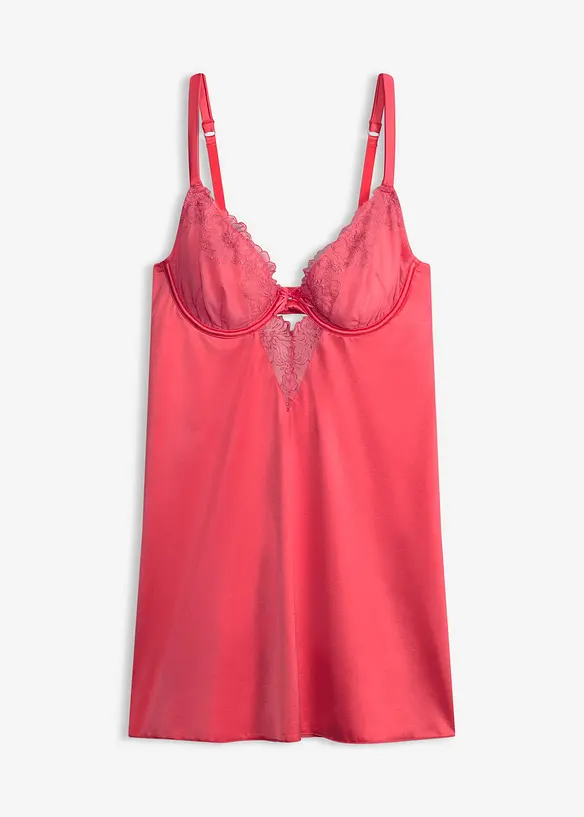 Babydoll i glansfullt materiale med glitrende blomsterbroderi, bonprix