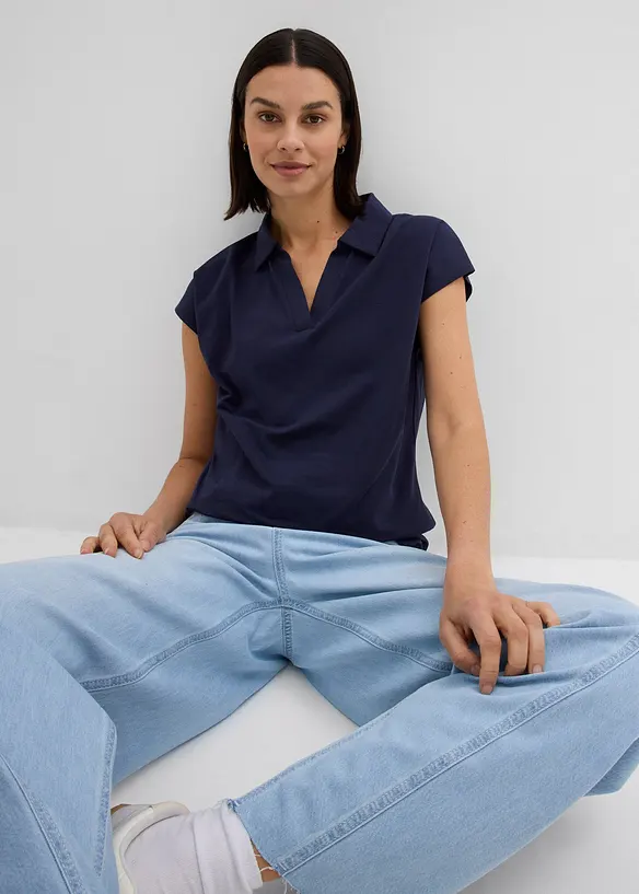 Topp med &aring;pen polokrage, bonprix