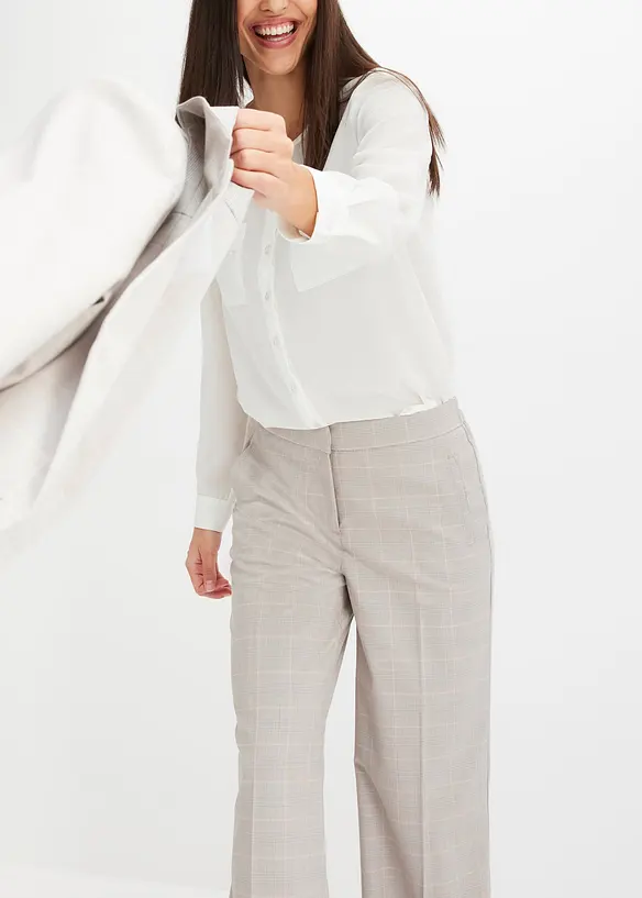 Bukse med viskose, vide ben og glencheck-m&oslash;nster, bonprix