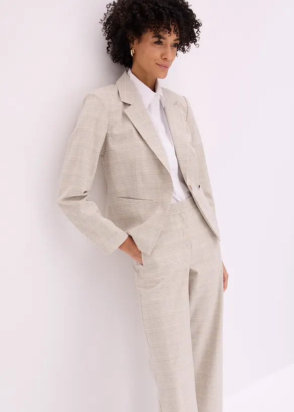 Bukse med viskose, vide ben og glencheck-m&oslash;nster, bonprix