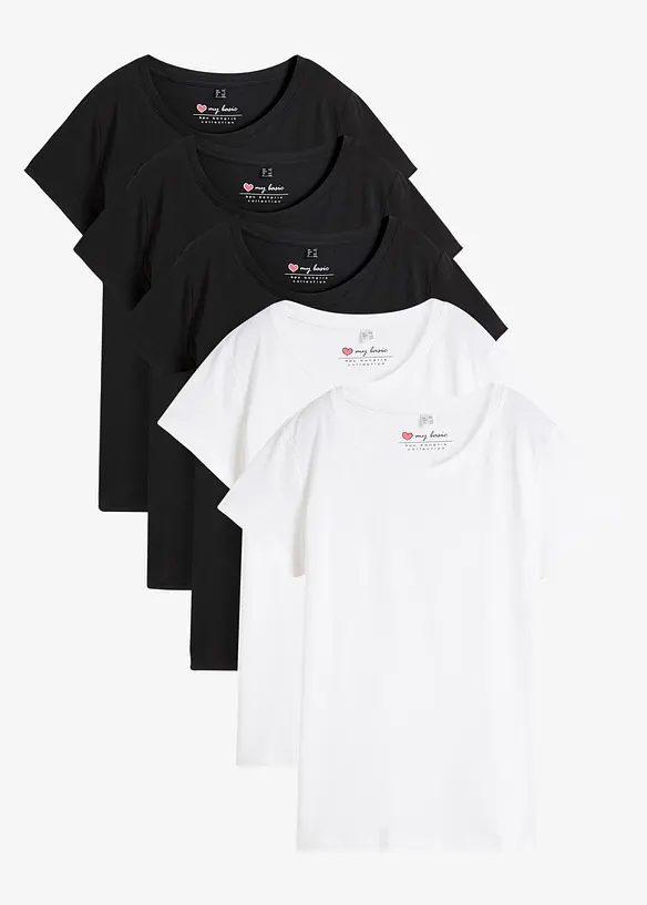 Topp med rund hals (5-pack), bonprix