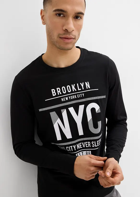 Langermet topp i 100% &oslash;kologisk bomull, Slim Fit, bonprix