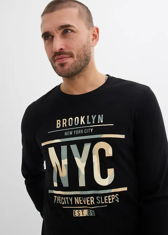 Langermet topp i 100% &oslash;kologisk bomull, Slim Fit, bonprix