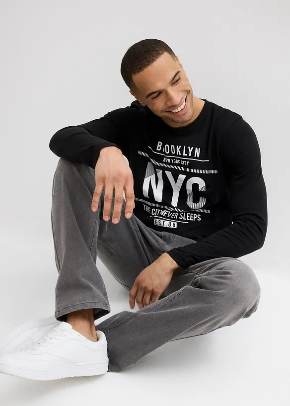 Langermet topp i 100% &oslash;kologisk bomull, Slim Fit, bonprix