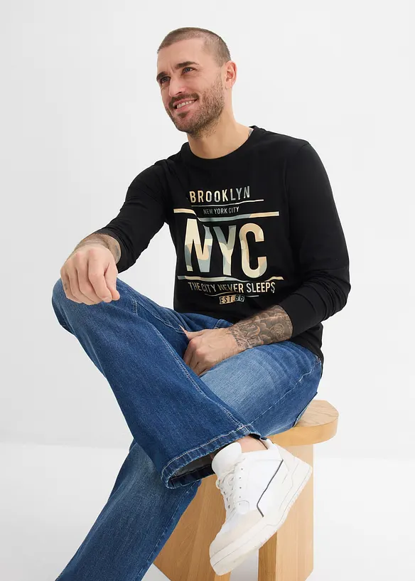 Langermet topp i 100% &oslash;kologisk bomull, Slim Fit, bonprix