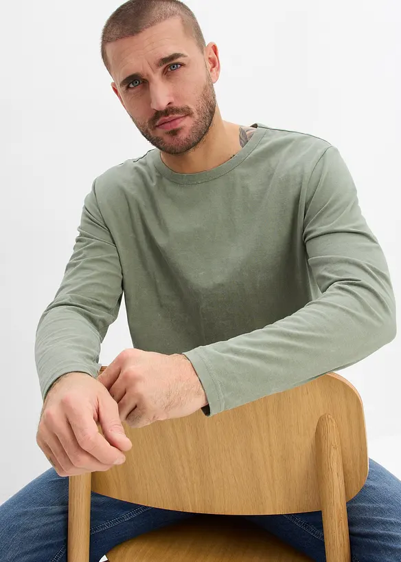 Langermet shirt i 100% bomull med vasket effekt, bonprix