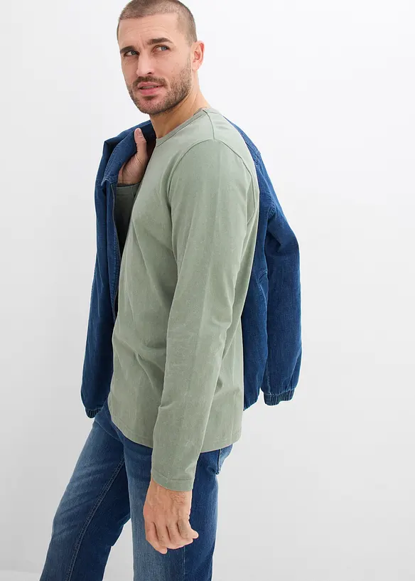 Langermet shirt i 100% bomull med vasket effekt, bonprix