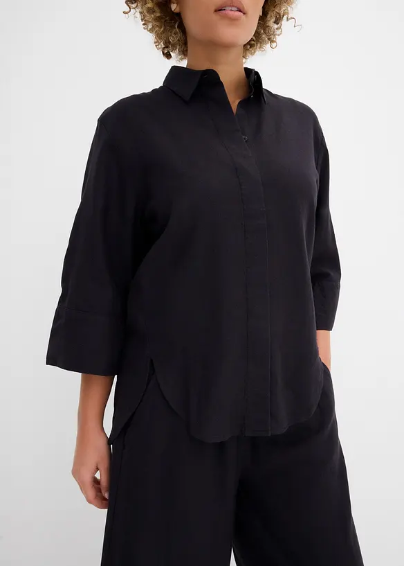 Skjorte i kj&oslash;lende linmiks, bonprix