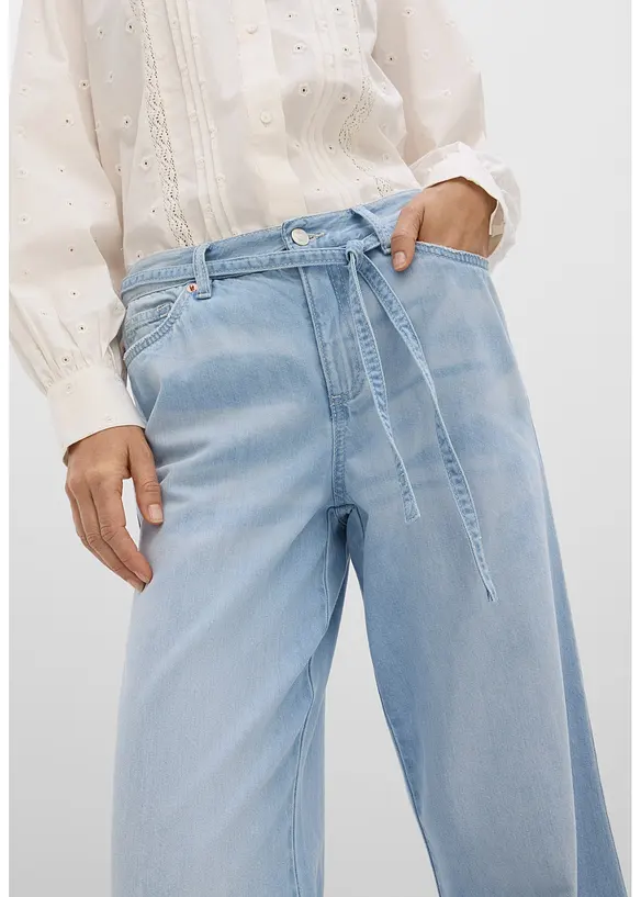 Wide Leg-jeans, Mid Waist, med belte, bonprix