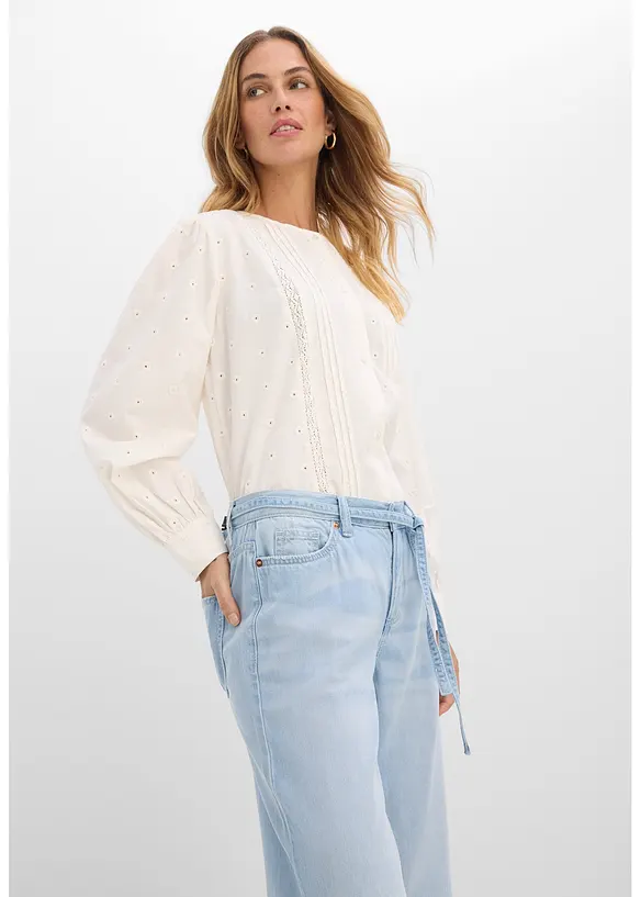 Wide Leg-jeans, Mid Waist, med belte, bonprix